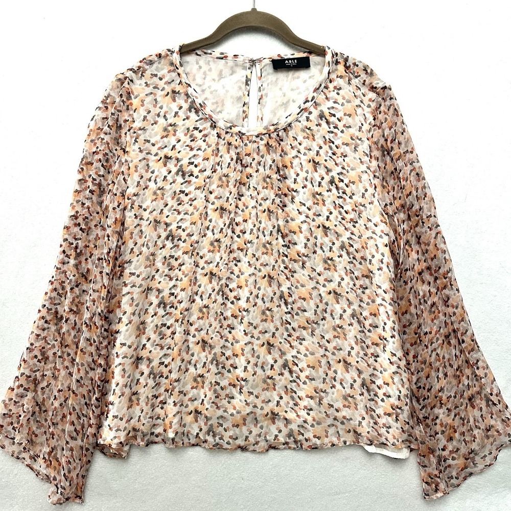 Able XL Jasmine Bell Sleeve Confetti Dot Printed Blouse Chiffon Cupro